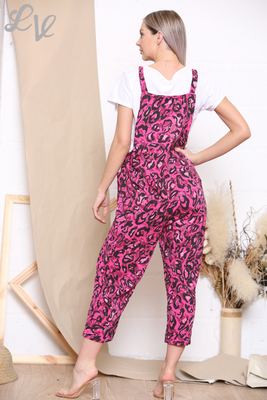 Dames Dungaree met Abstracte Dierenprint + T-shirt Cerise