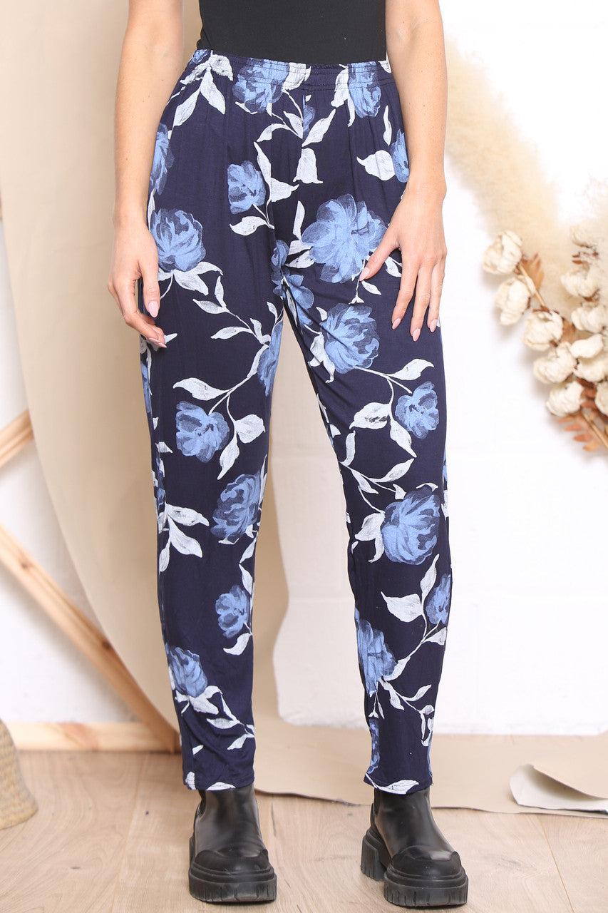 Damesbloemenprintbroek Blauw Navy