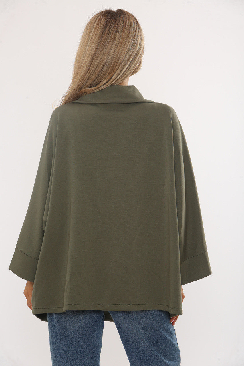 JAS MET RONDGEWERKTE HALS EN KNOPEN - KHAKI