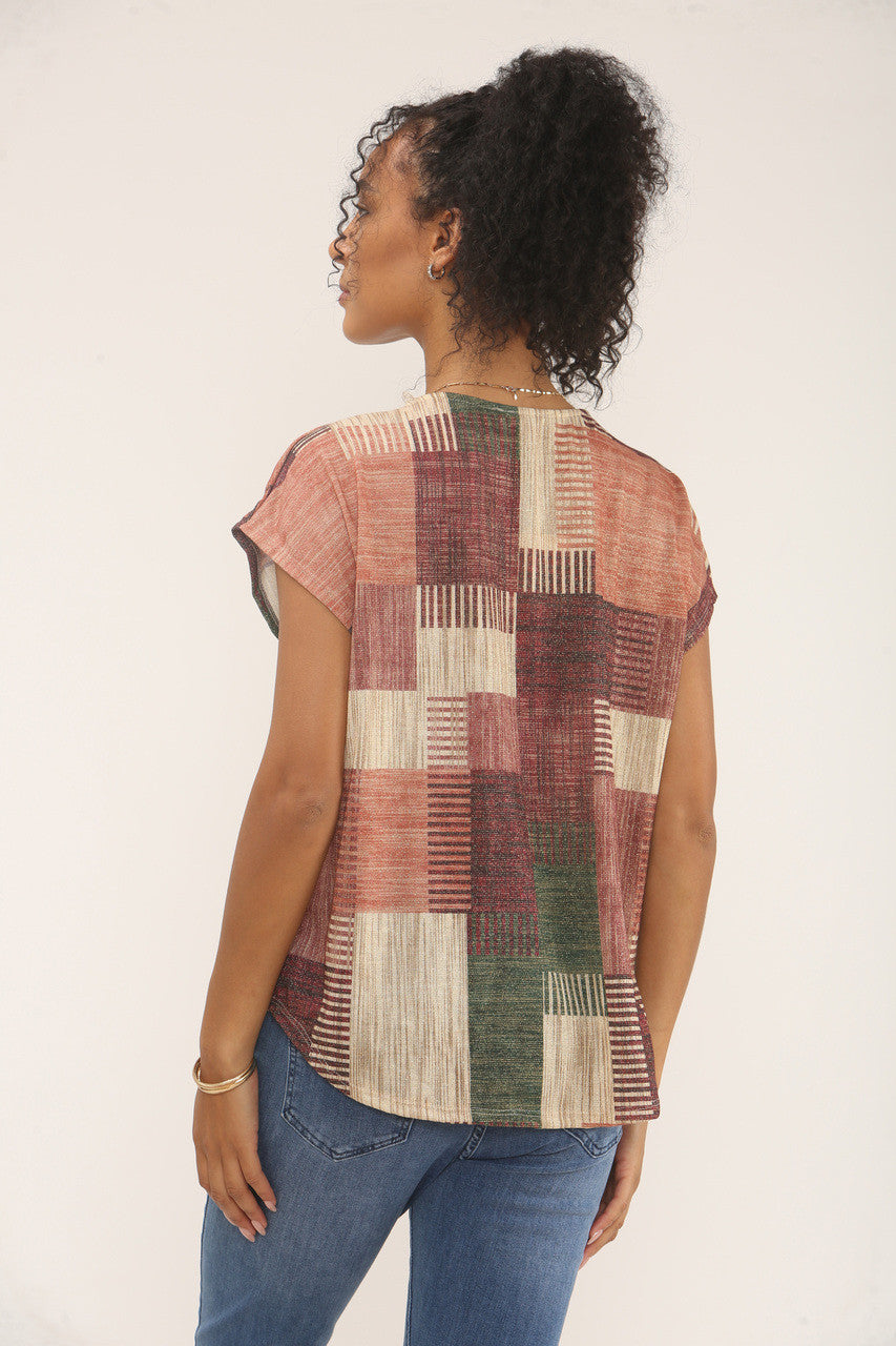 TOP MET LUREX PATCHWORKPRINT - ROZE/BEIGE MIX