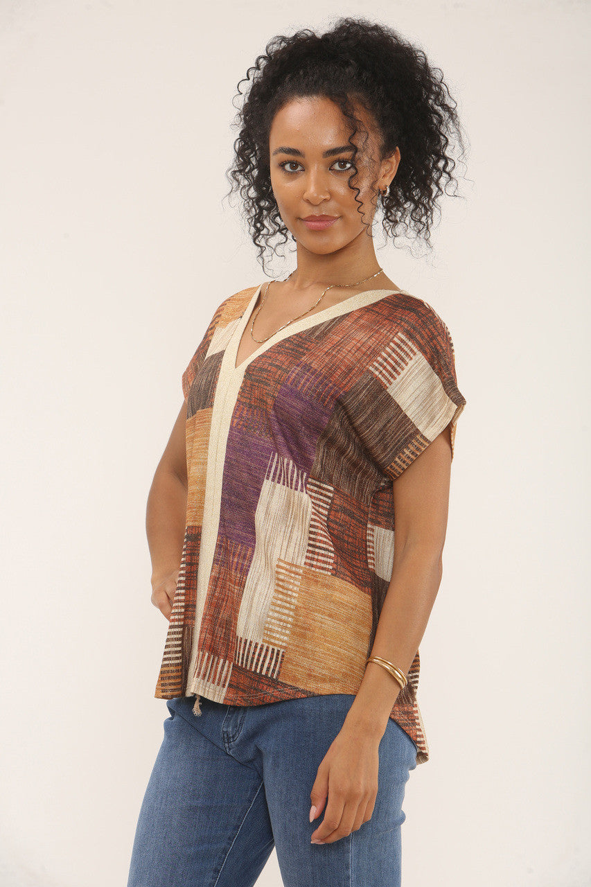 PATCHWORK LUREX PRINT TOP - PAARS/BRUIN MIX