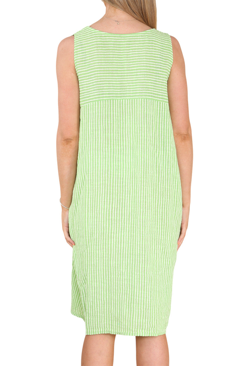 Ladies Stripe Pinafore Style Sleeveless Dress Lime