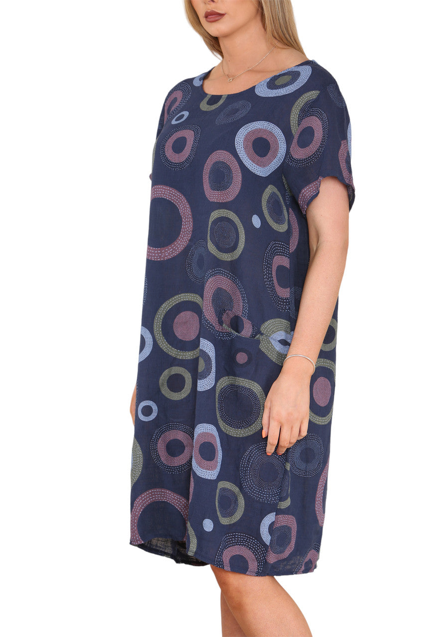 Ladies Circle Mix Print Tuniekjurk Marine