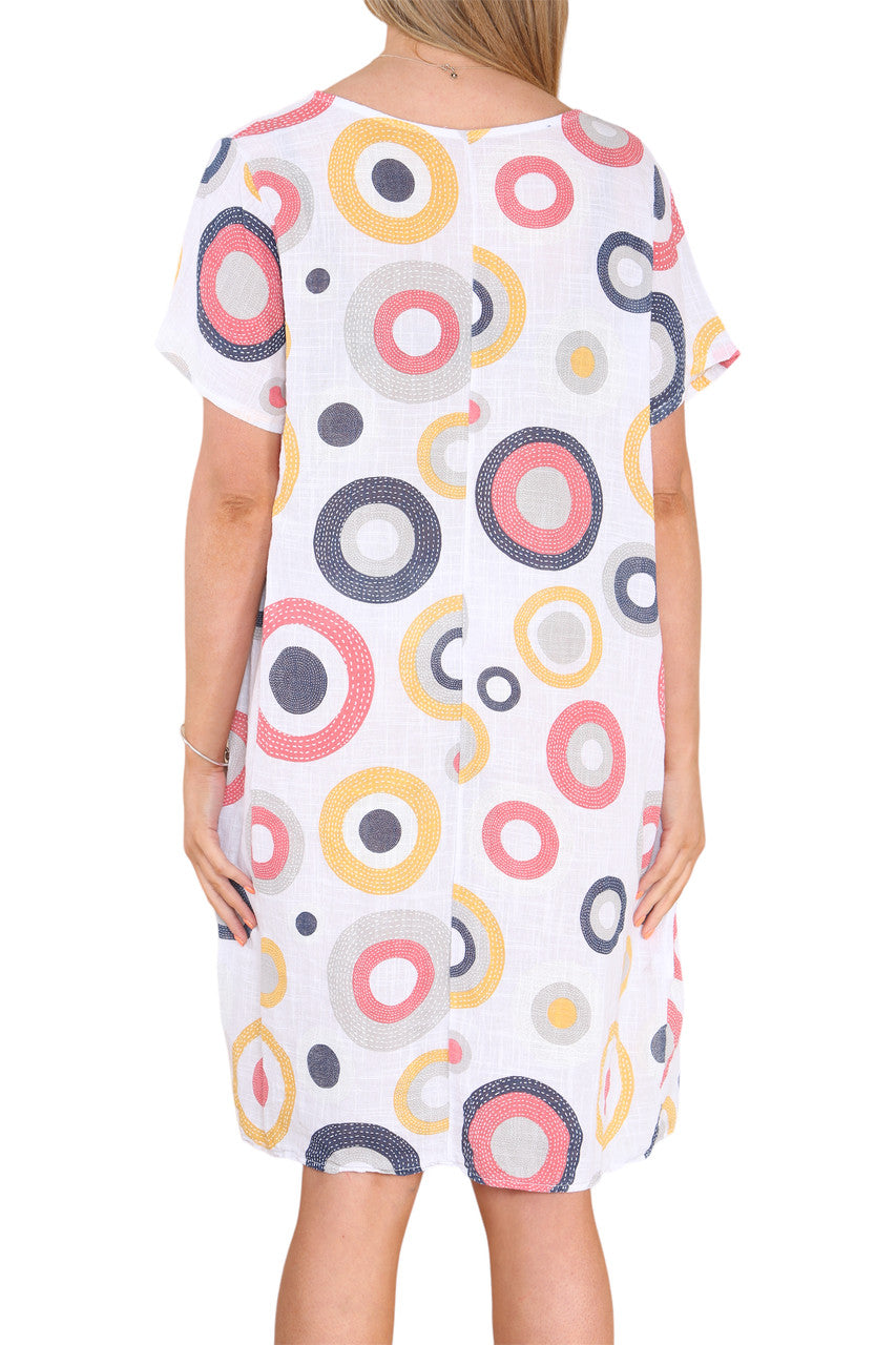 Ladies Circle Mix Print Tunic Dress White