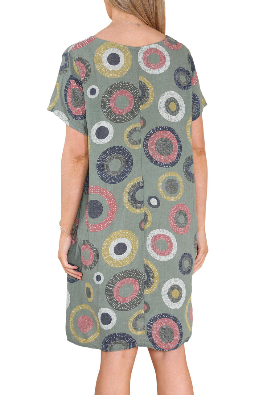 Ladies Circle Mix Print Tunic Dress Khaki
