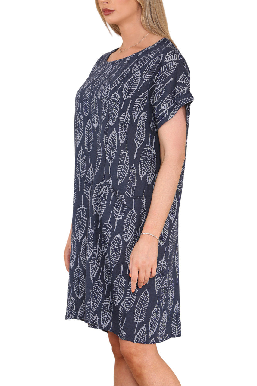Dames Tuniekjurk met Bladskeletprint Marine