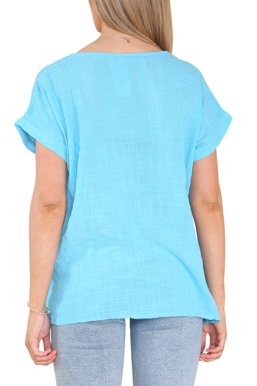 DAISY FLOWER GRAPHIC TOP TURQUOISE