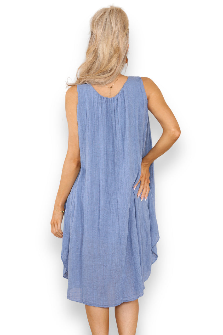 Dames Effen Mouwloze Tuniekjurk Denim