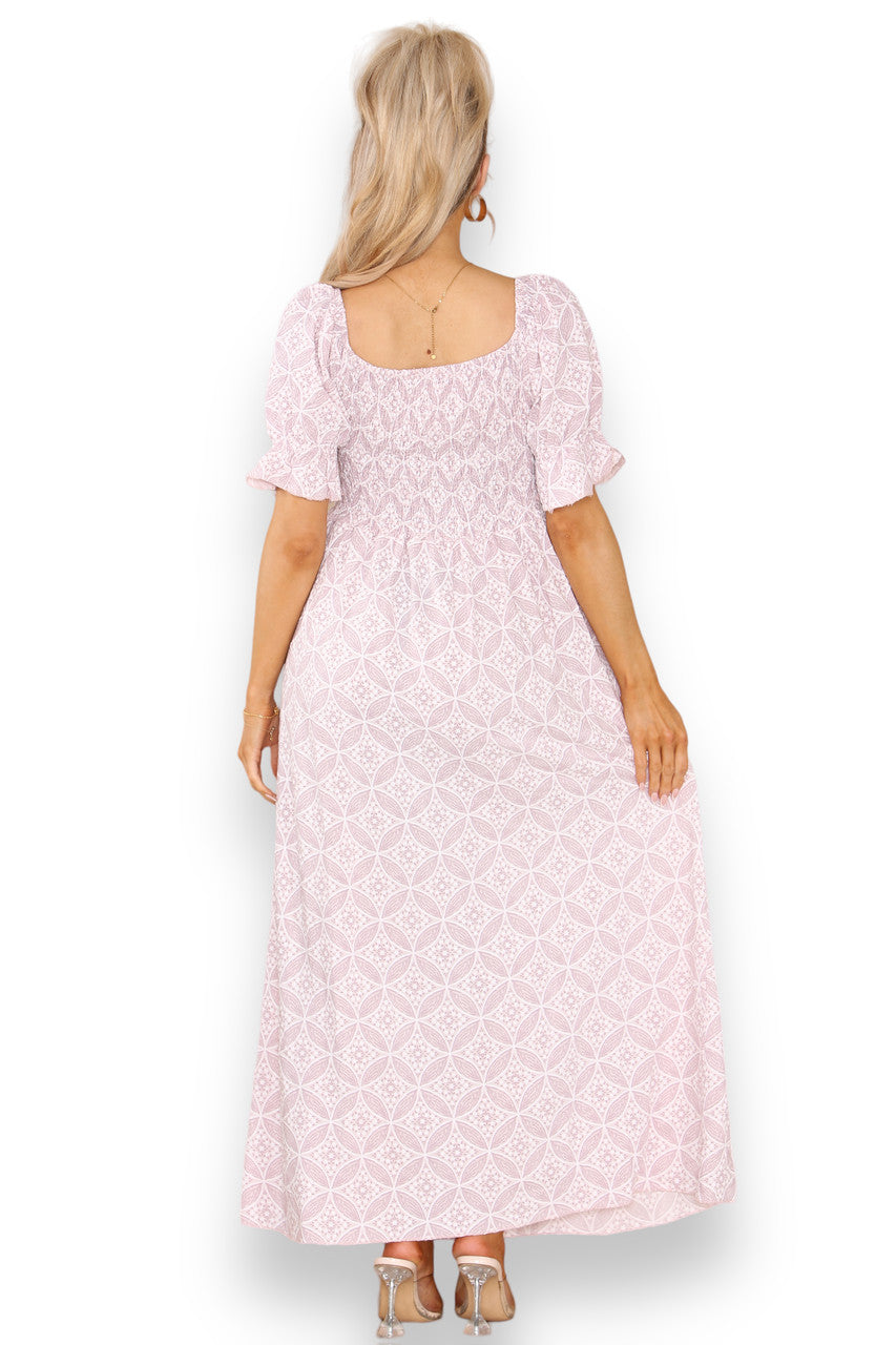 DITSY GEOMETRISCHE BLOEMEN BARDOT MAXIJURK STOFROZE
