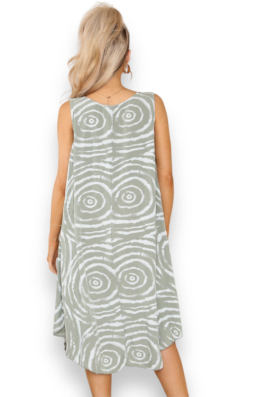 Ladies Swirl Print Sleeveless Dress Khaki