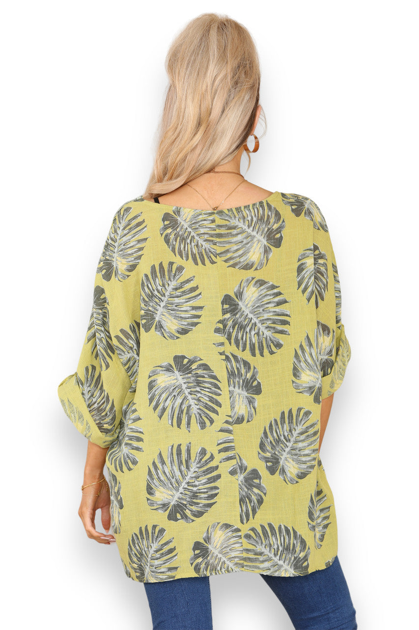 PALM LEAF PRINT TOP - LIME