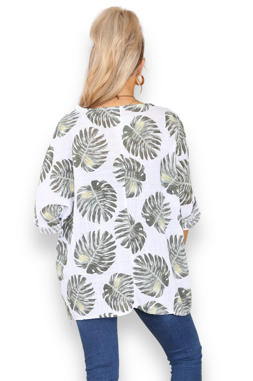 TOP MET PALMBLAADPRINT - WIT