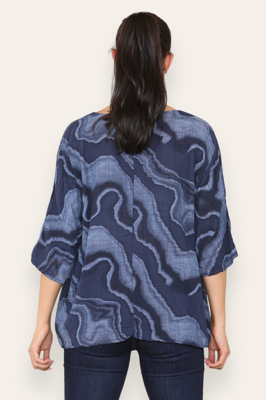 MARBLE SWIRL PRINT TOP NAVY
