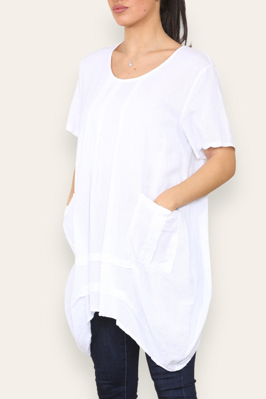 LAGENLOOK 2 POCKET TUNIC TOP WHITE