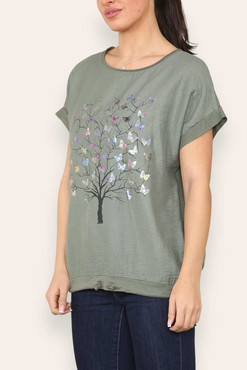 OVERHEMD MET VLINDERBOOMFOLIEPRINT KHAKI