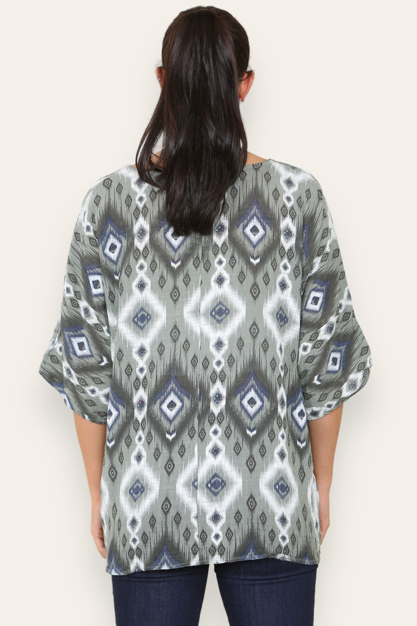 AZTEC PRINTED TOP KHAKI