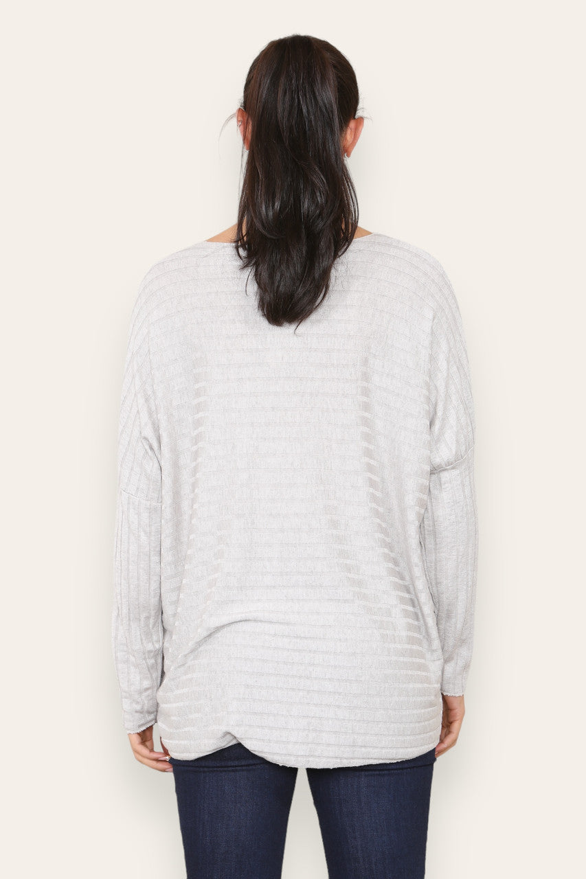 WIDE RIBBED FINE KNITTED JUMPER TOP STONE