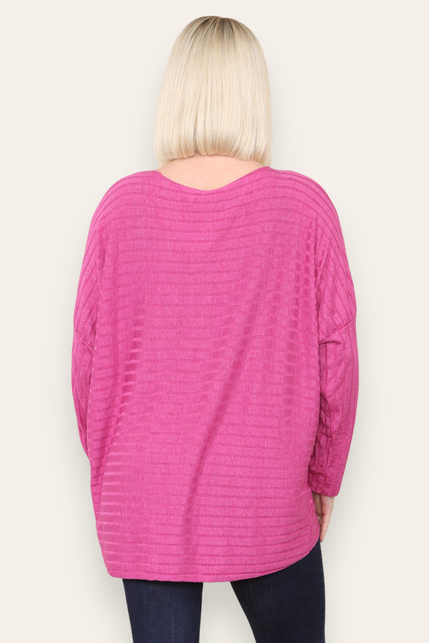 WIDE RIBBED FINE KNITTED JUMPER TOP CERISE