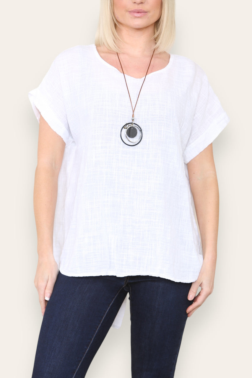BUTTON BACK DETAIL TOP WITH NECKLACE WHITE