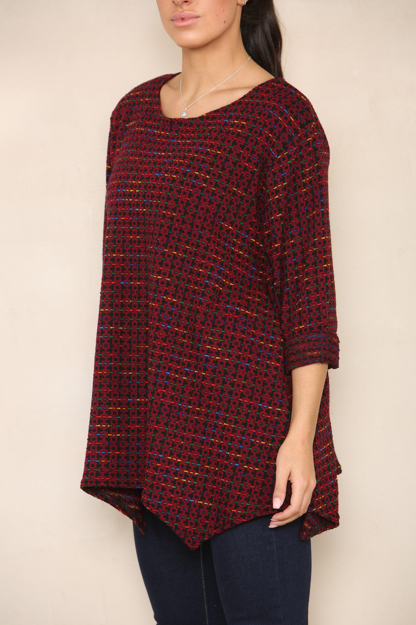 COLOUR FLECK YARN KNIT TUNIC JUMPER BURGUNDY