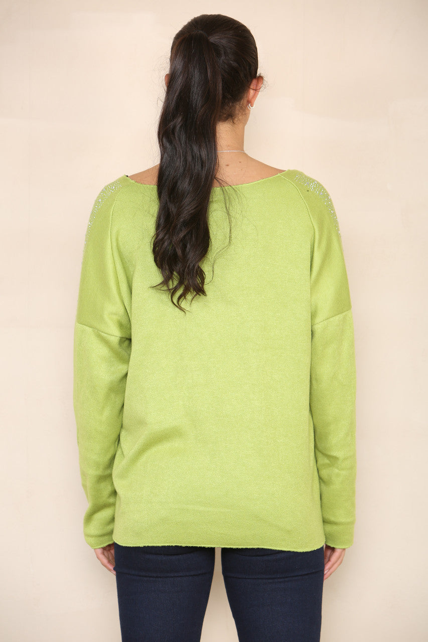 DIAMANTE SCHOUDERDETAIL TRUI LIME