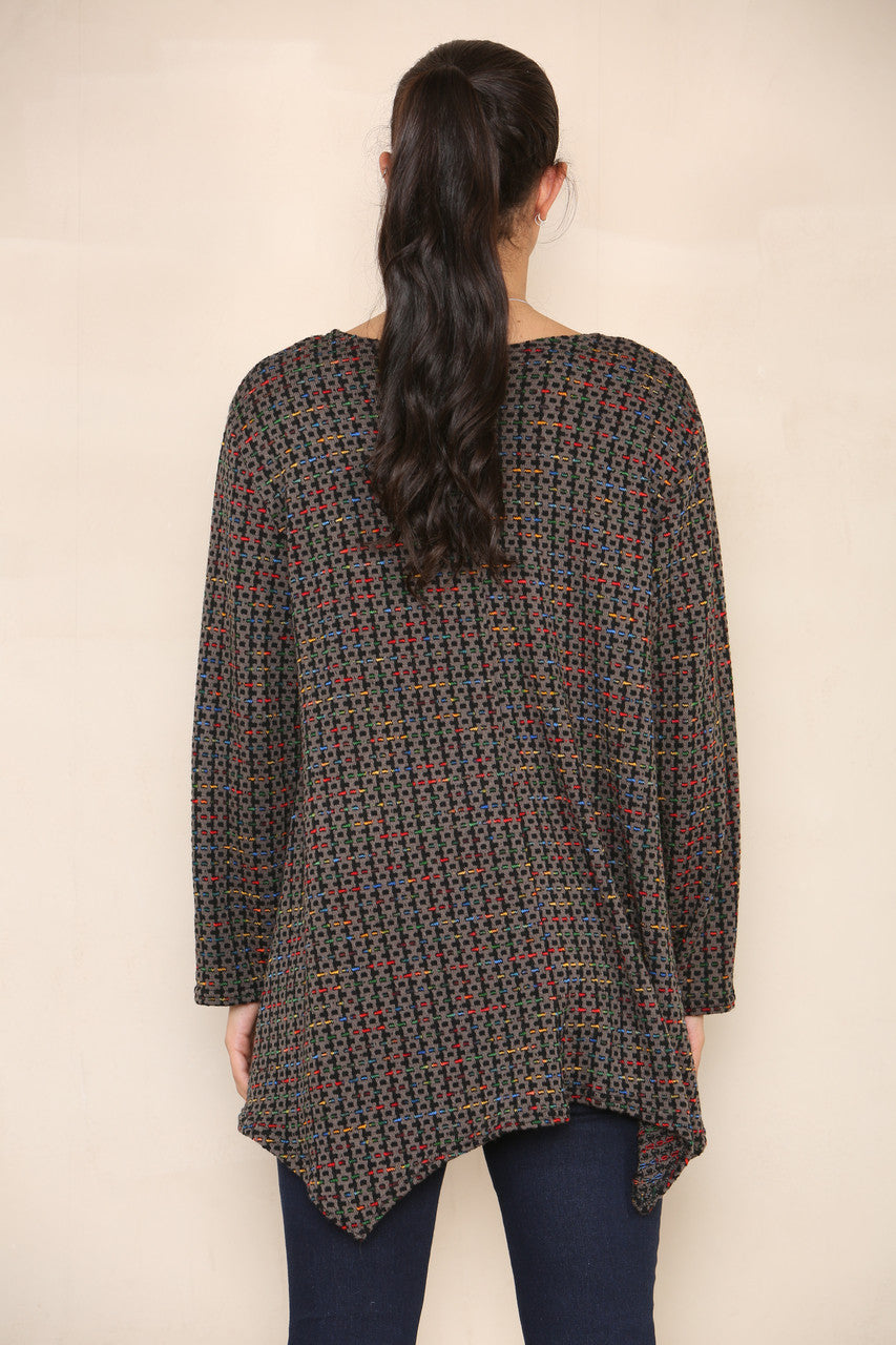 COLOUR FLECK YARN KNIT TUNIC JUMPER BROWN