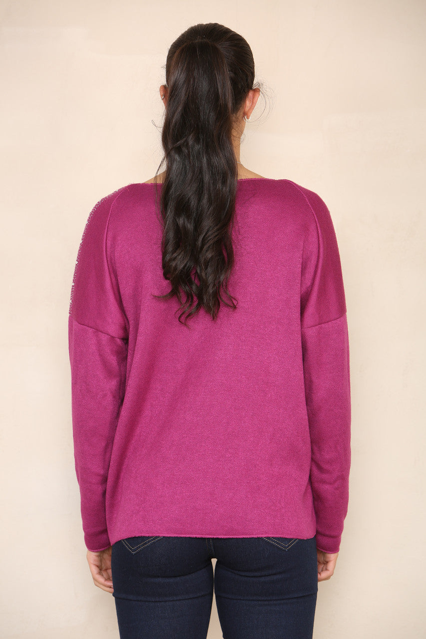 DIAMANTE SHOULDER DETAIL KNIT JUMPER PURPLE