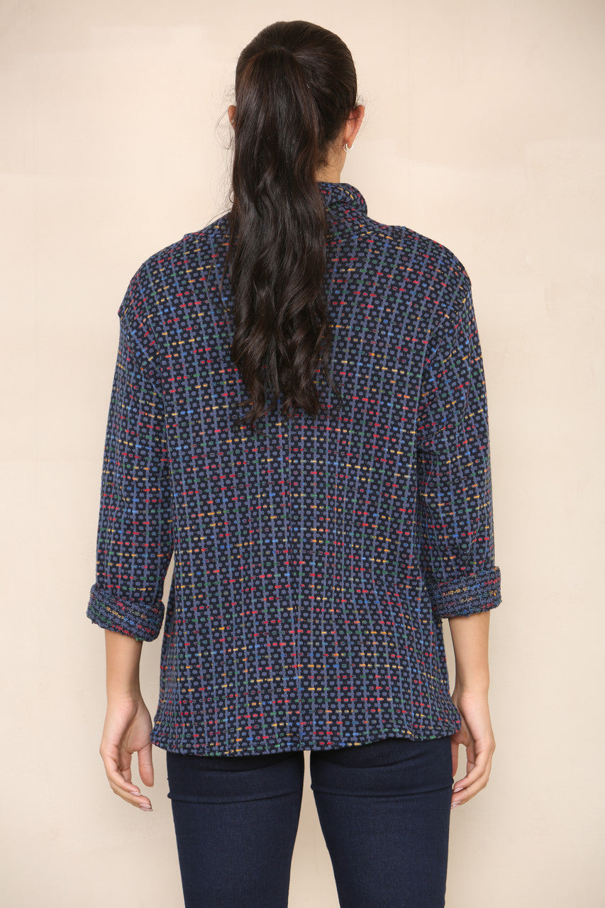 COLOUR FLECK YARN KNIT ROLL NECK JUMPER DENIM
