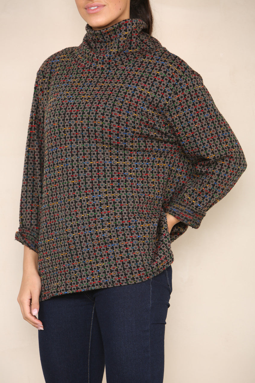 COLOUR FLECK YARN KNIT ROLL NECK JUMPER BROWN