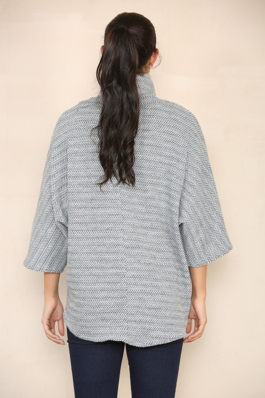 HERRINGBONE YARN KNIT COWL NECK JUMPER GREY