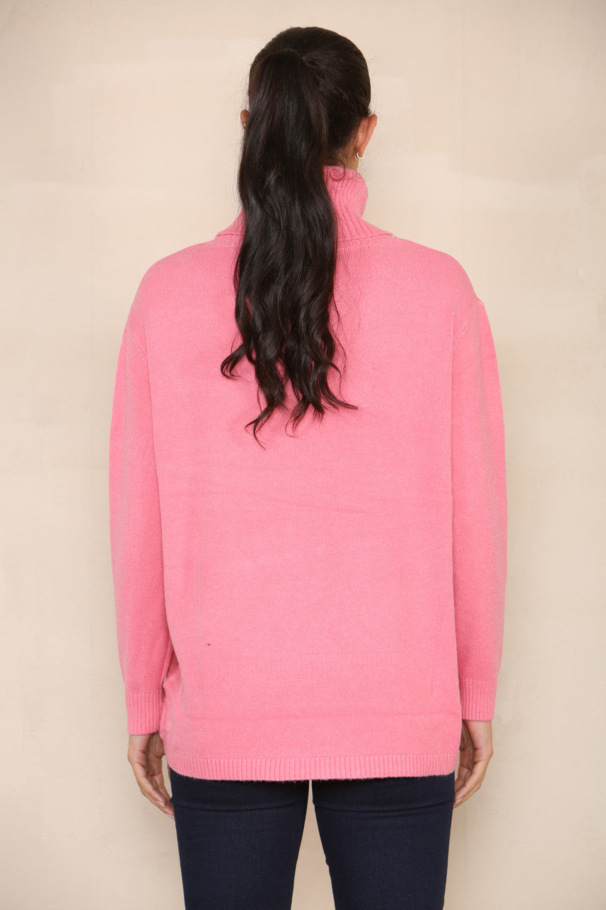 CABLE & BUTTON DETAIL SOFT KNIT JUMPER PINK