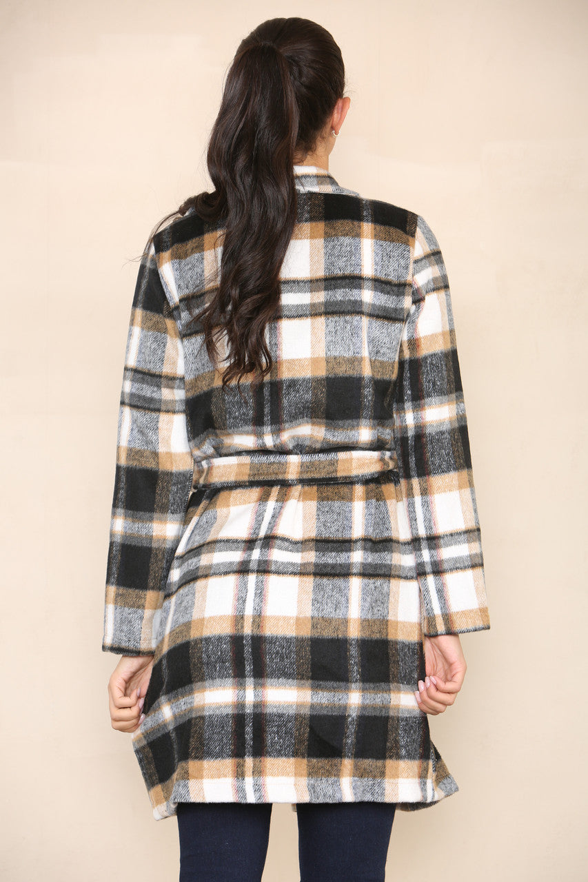CHECK BELTED CARDIGAN JACKET BLACK