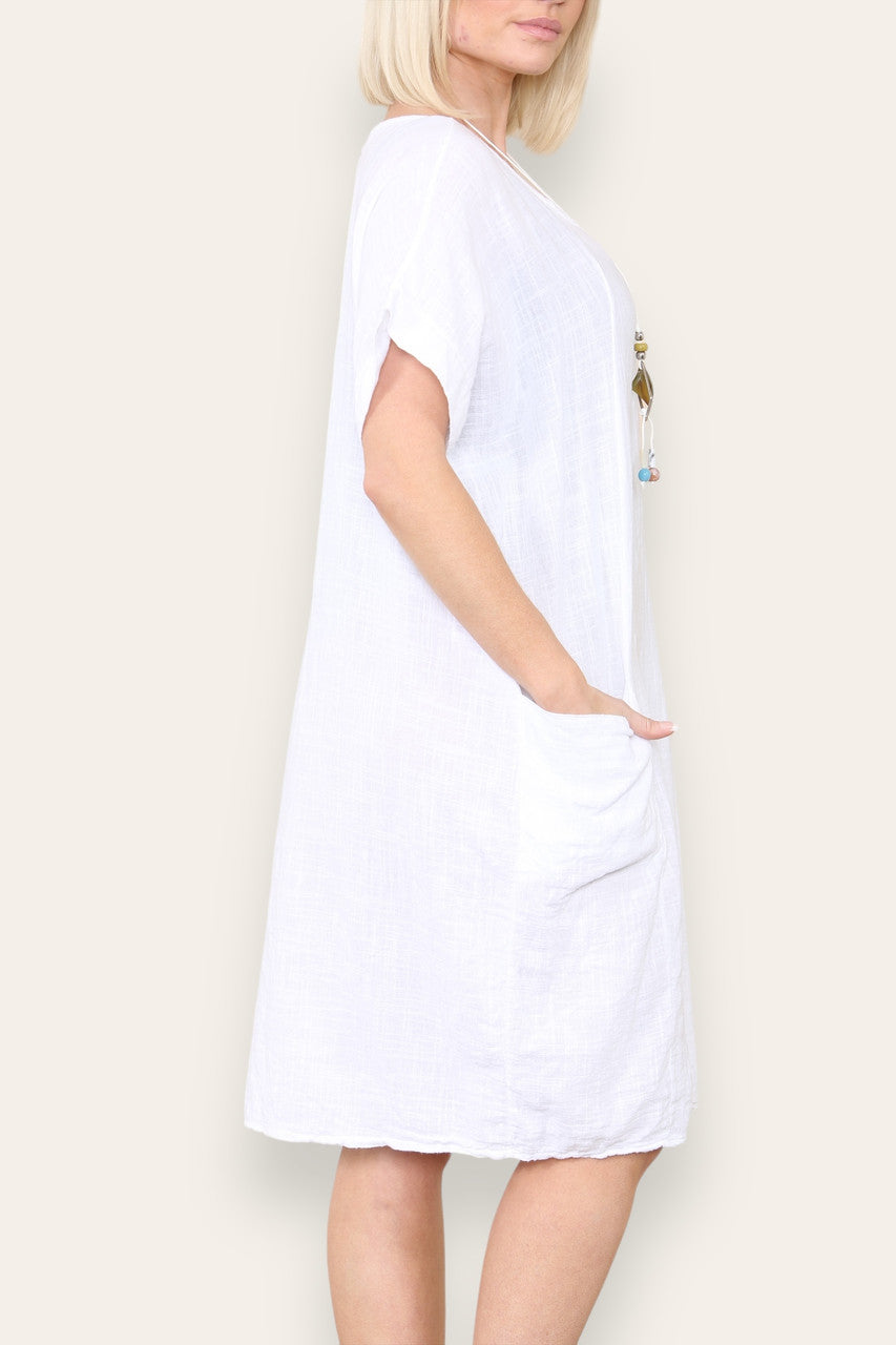 PLAIN TUNIC DRESS WITH POCKETS WHITE