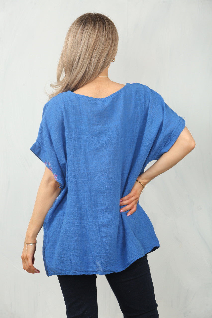 BLOSSOM BORDER PRINT TOP - KONINGSBLAUW