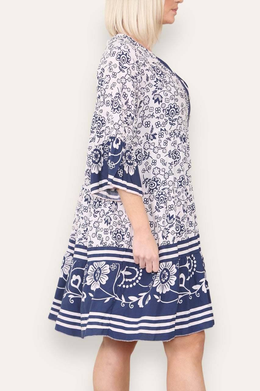 FLORAL PRINT SHIRT DRESS WHITE