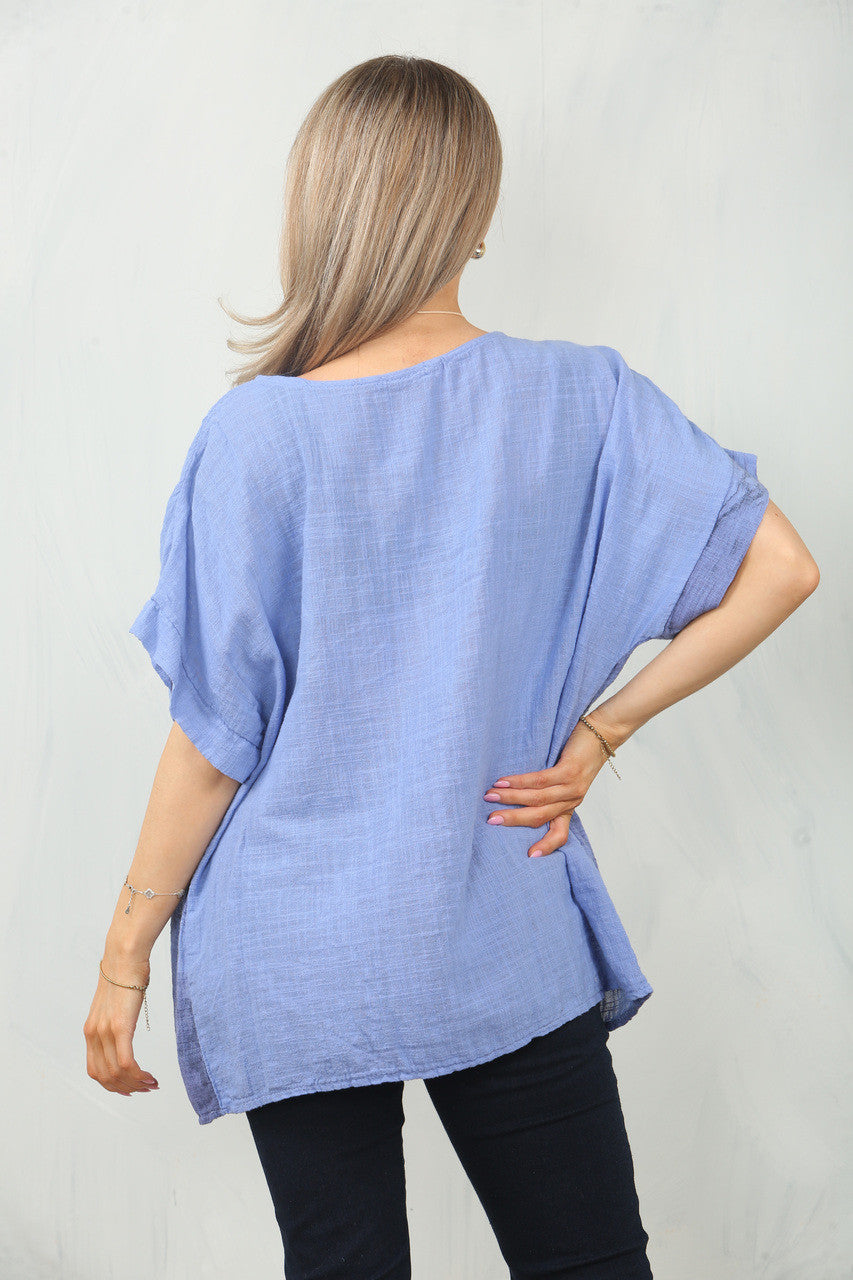 BLOSSOM BORDERPRINT TOP - DENIM