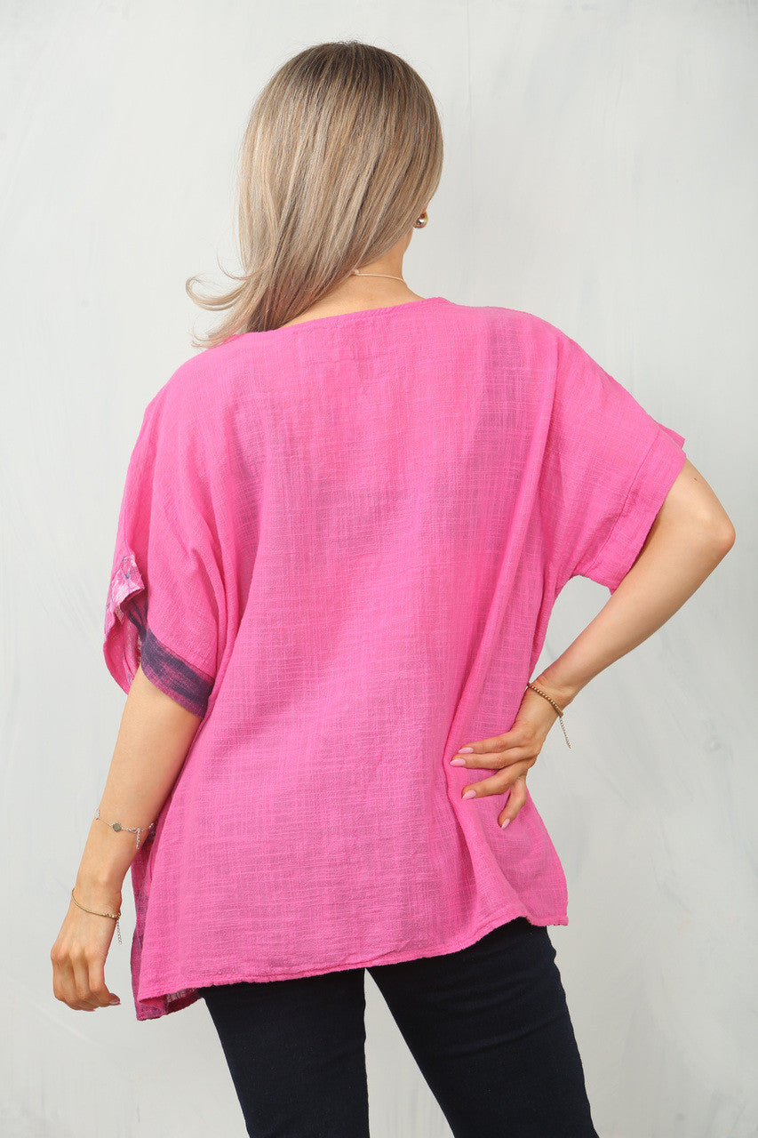 BLOSSOM RANDPRINT TOP - CERISE