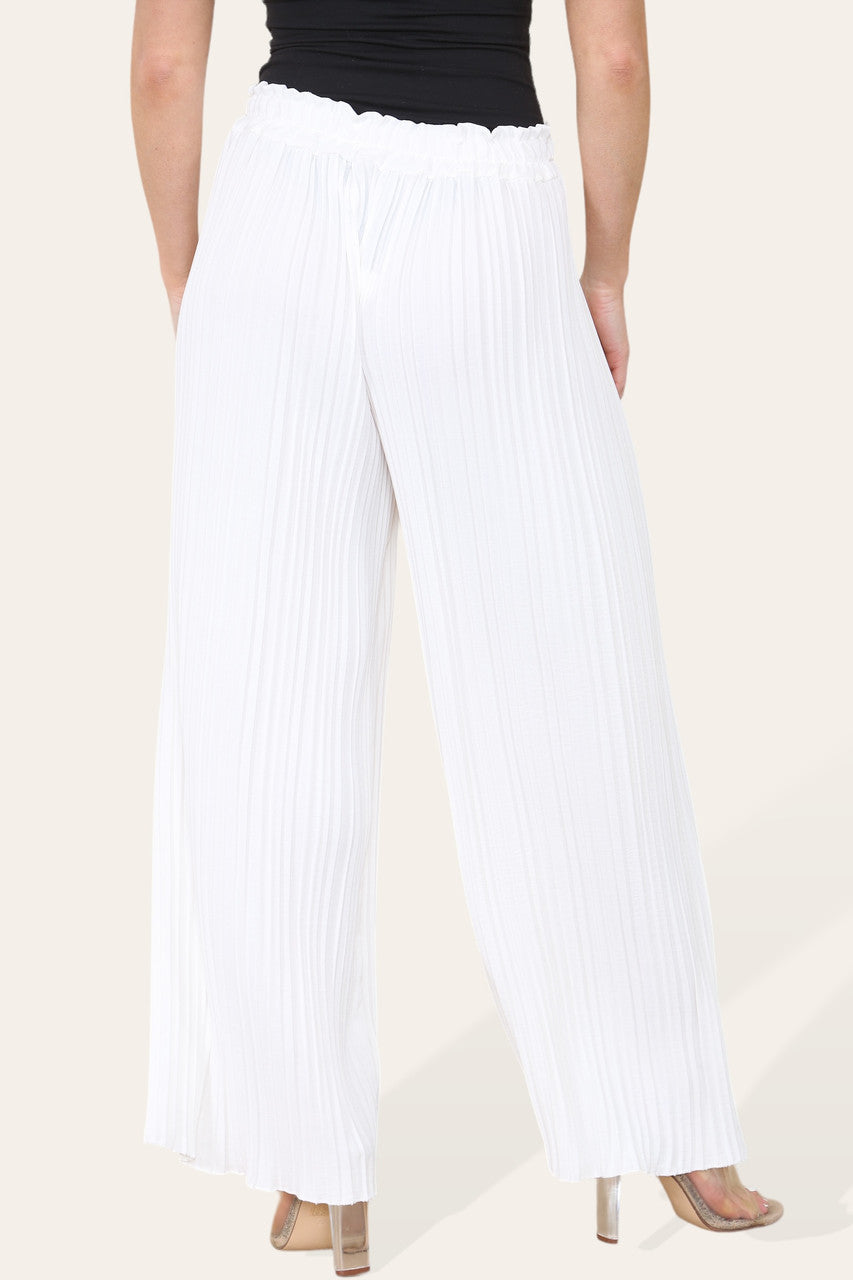 PANTALON PLISSÉ PLISSÉ MET BREDE PIJPEN EN ELASTISCHE TAILLE WIT