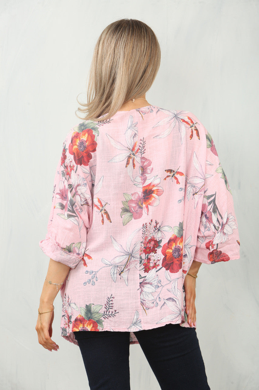 TOP MET BLIJMROZENPRINT - ROZE