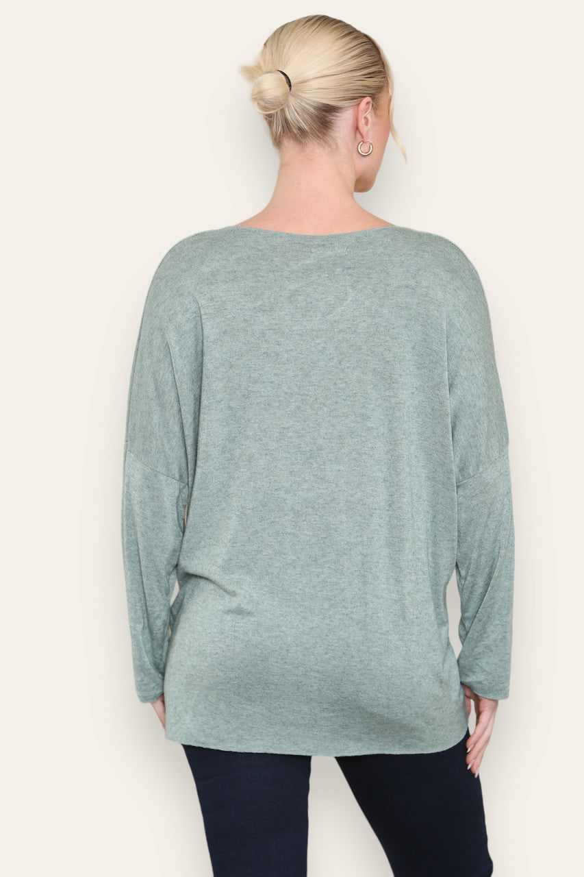 FOIL FLORAL PRINT FINE KNIT TOP KHAKI