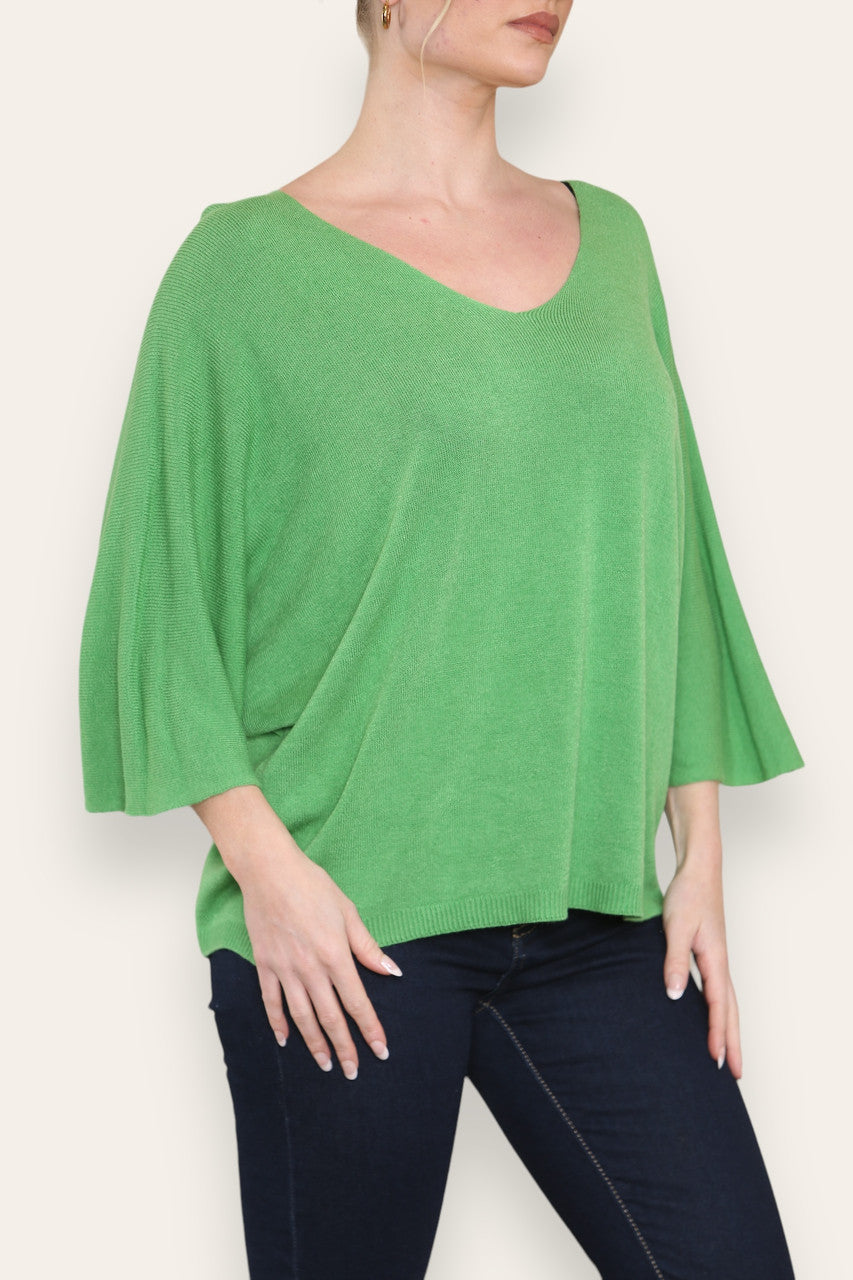 FINE KNIT BATWING TOP GREEN