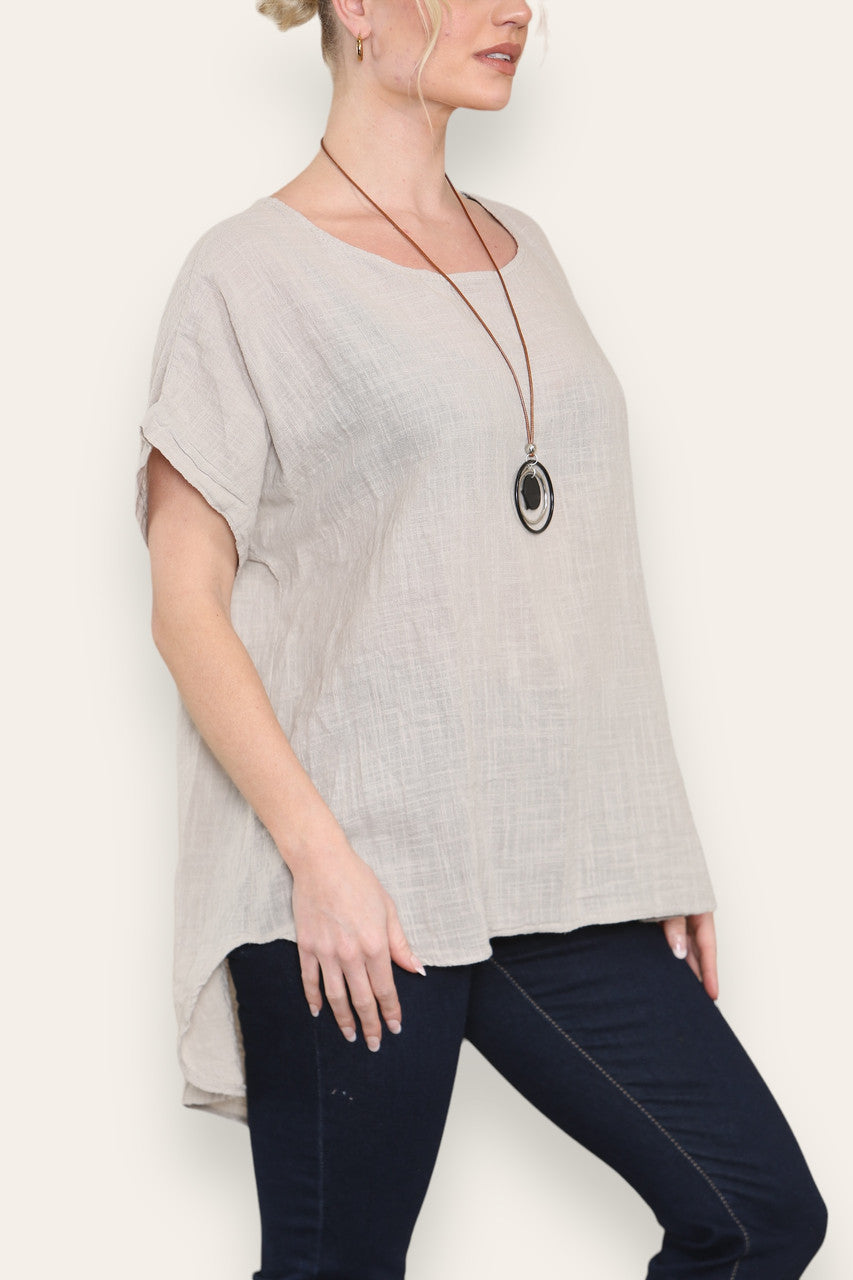 BUTTON BACK DETAIL TOP WITH NECKLACE STONE