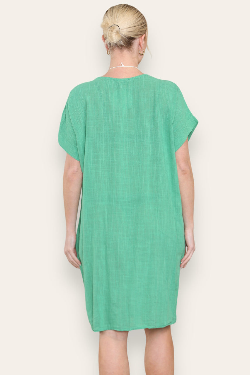 PLAIN TUNIC DRESS WITH POCKETS GREEN