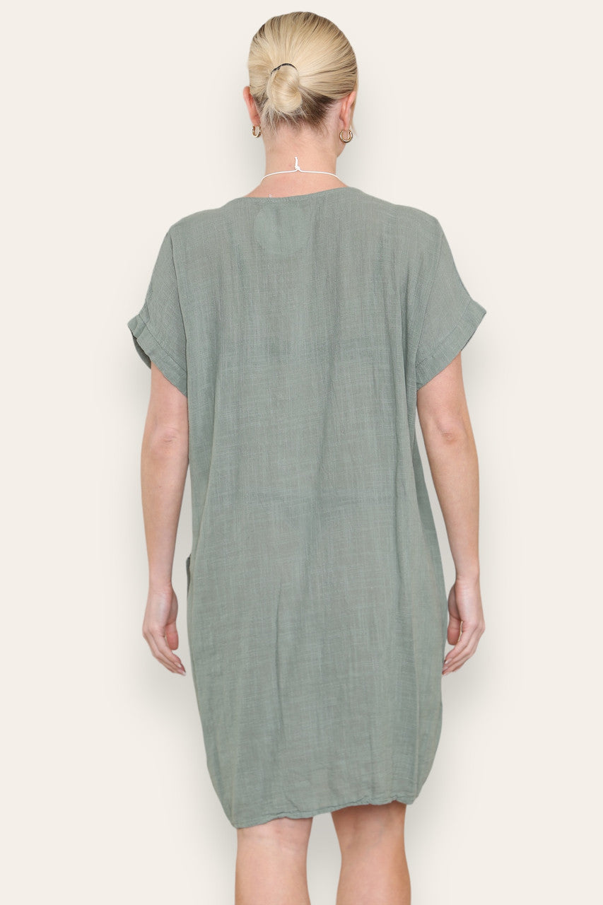 PLAIN TUNIC DRESS WITH POCKETS KHAKI
