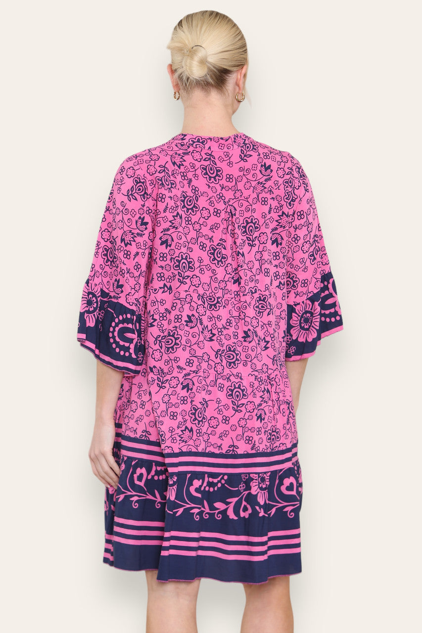 FLORAL PRINT SHIRT DRESS CERISE