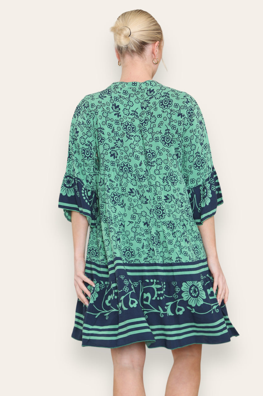 FLORAL PRINT SHIRT DRESS GREEN