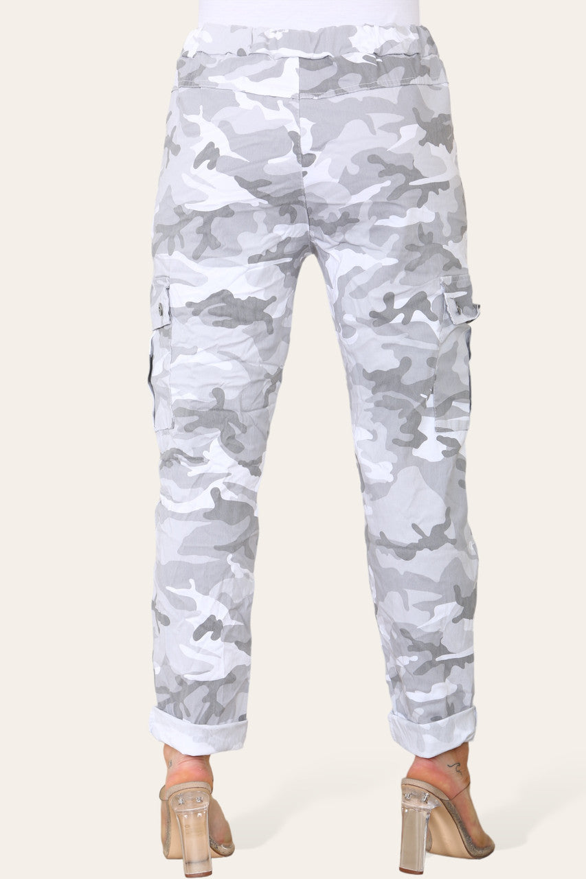 CAMOUFLAGE PRINT MAGIC COMBAT TROUSERS SILVER