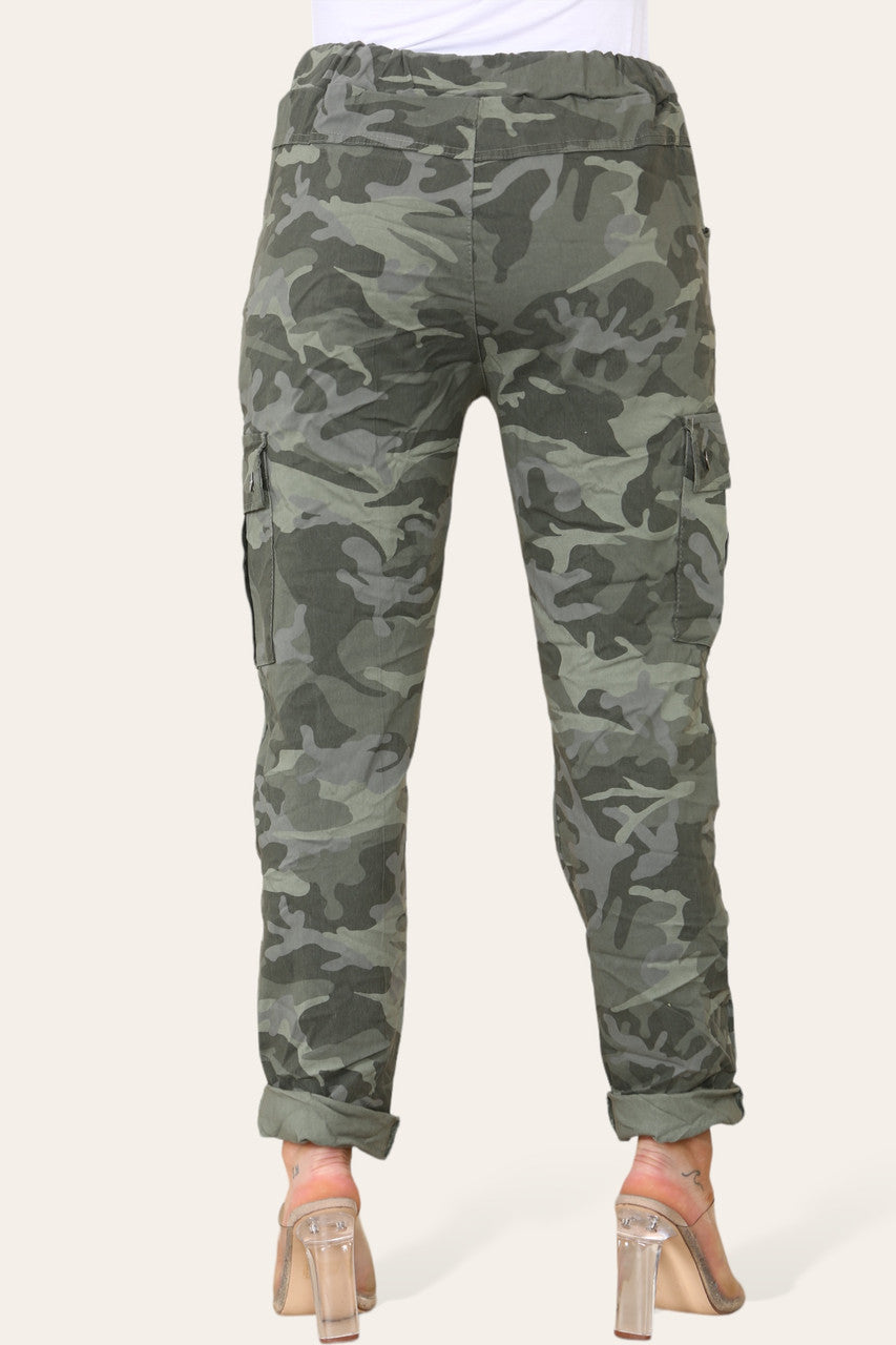 CAMOUFLAGE PRINT MAGIC COMBAT TROUSERS KHAKI
