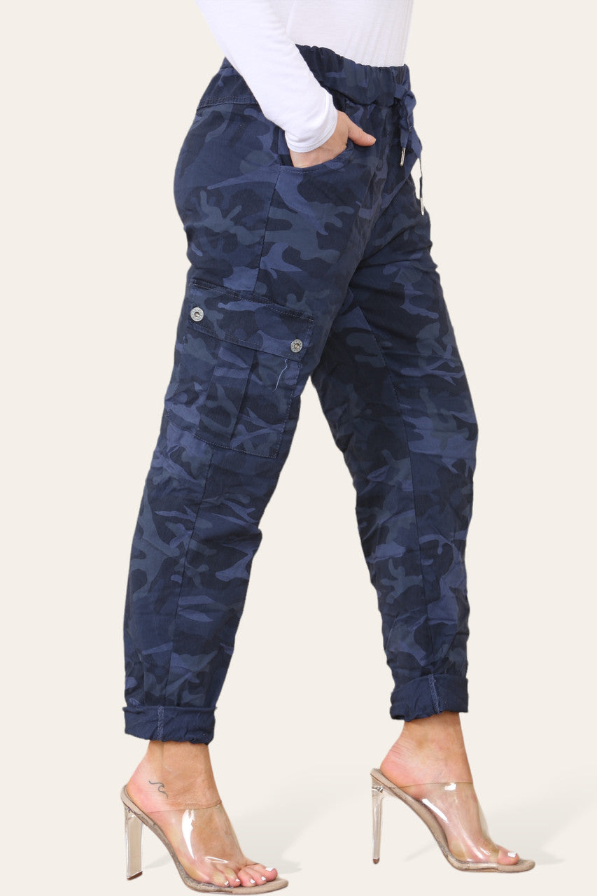CAMOUFLAGE PRINT MAGIC COMBAT TROUSERS NAVY