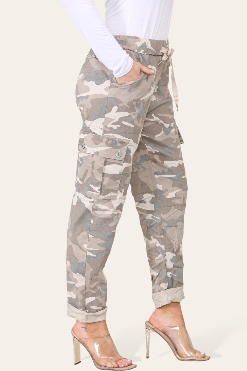 CAMOUFLAGE PRINT MAGIC COMBAT TROUSERS STONE